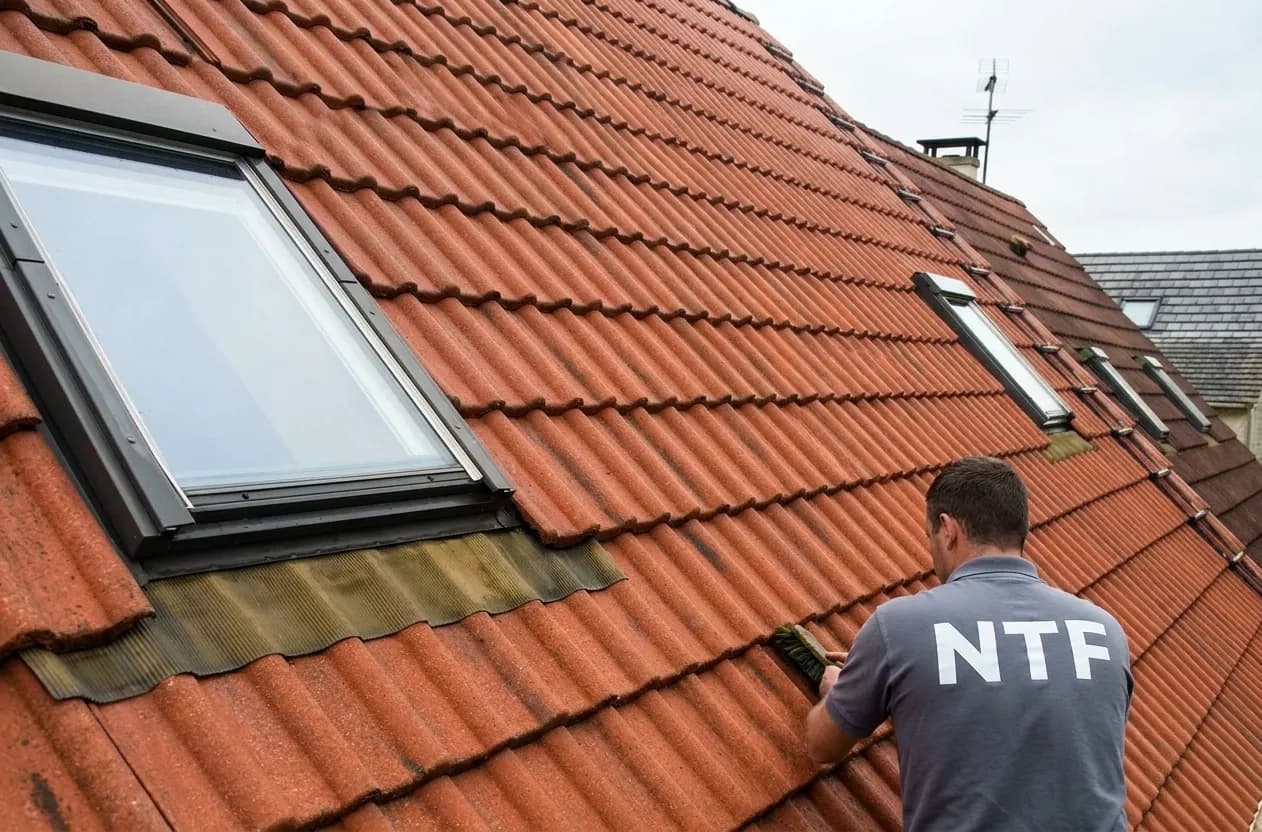 Toiture en tuiles nettoyée et traitée